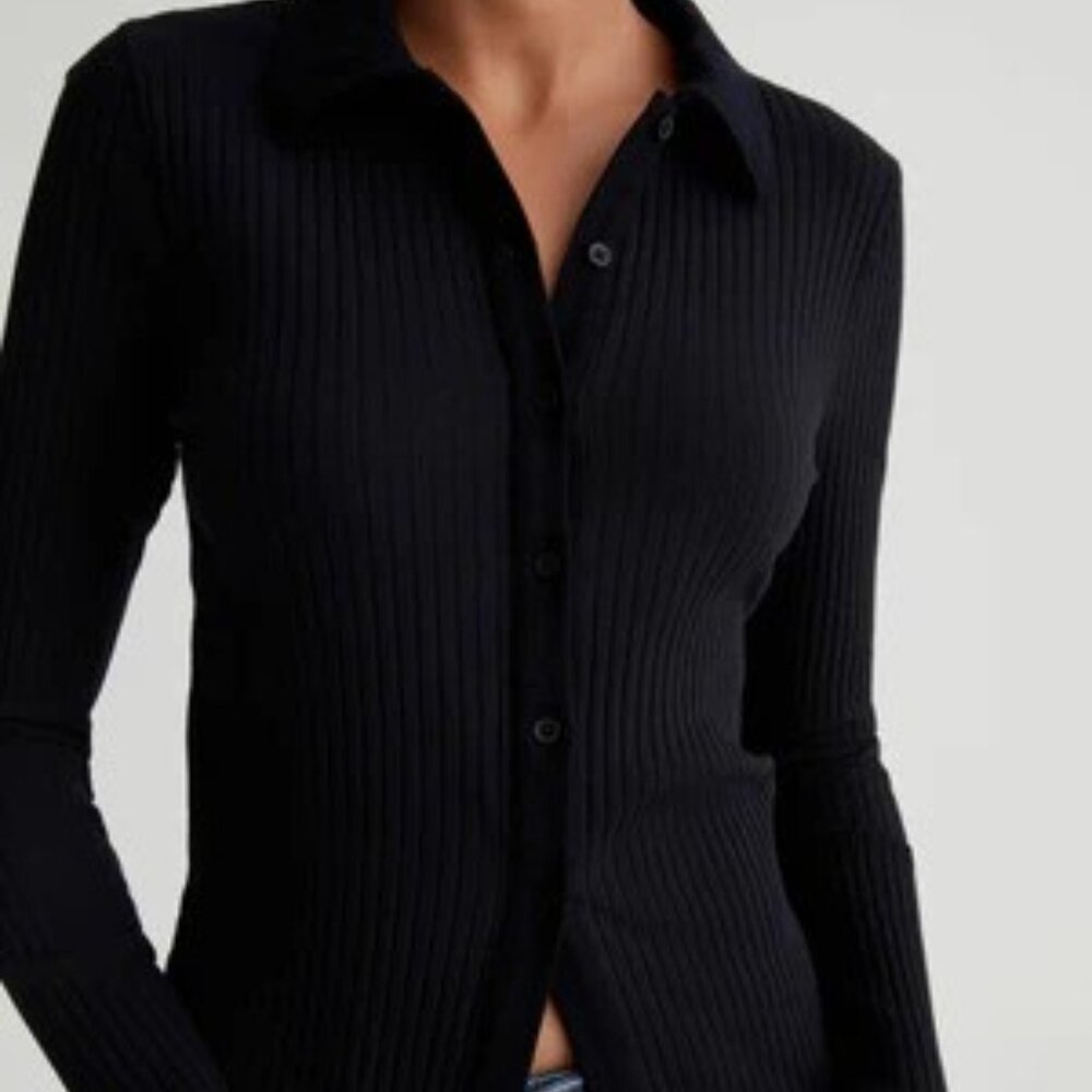 AG Jolan Top Slim Long Sleeve Button Up Top True Black Size Large